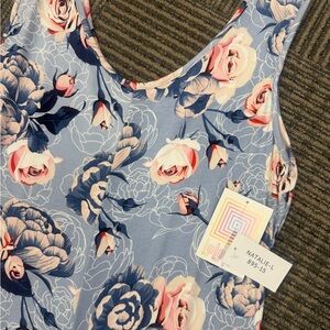NWT LuLaRoe Natalie Floral Jumpsuit Blue Pink Sz L
